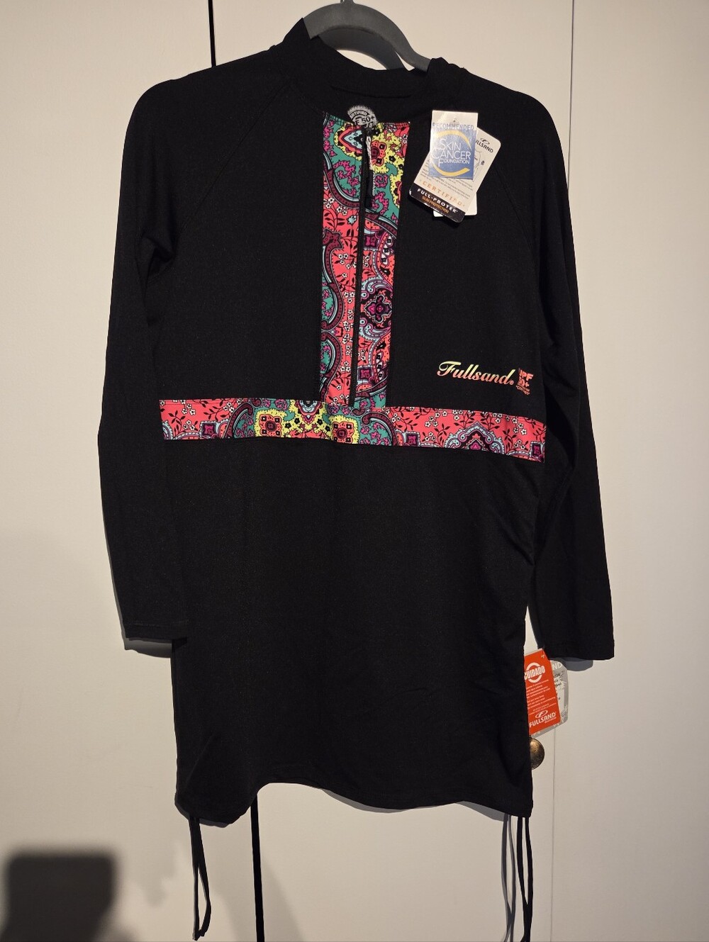 Fullsand Black Swim Tunic Rashguard with Bright Paisley Trim